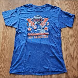 Vintage 1987 NFL Super Bowl XXII Denver Broncos T Shirt Blue Orange